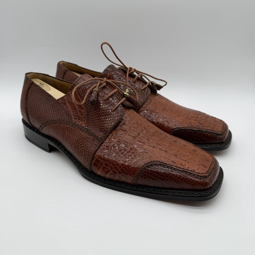 Slick Exotica Men's Vintage Genuine Hornback Alligator Oxford Shoes Brown 12
